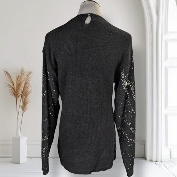 Vintage 90s IB Diffusion Beaded Flames Sweater Size M Black Silk Angora - Picture 6 of 13